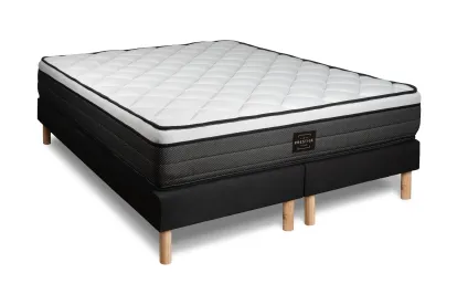 Pack lit complet 160x200 cm - Matelas + 2 Sommiers noirs + 2 oreillers + Couette - Suite