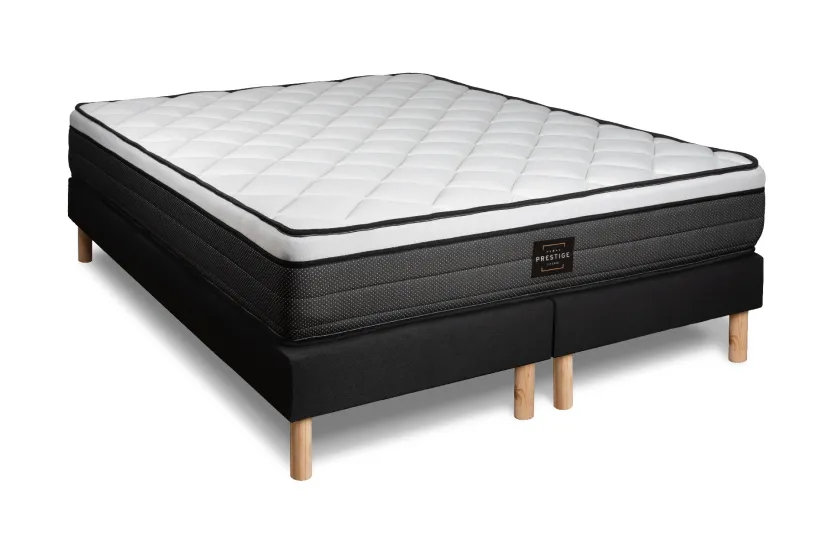 Pack lit complet 160x200 cm - Matelas + 2 Sommiers noirs + 2 oreillers + Couette - Suite