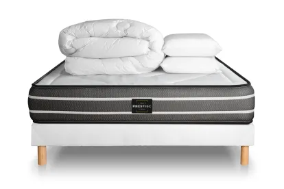 Pack lit complet 140x200 cm - Matelas + Sommier Blanc + 2 oreillers + Couette - Exclusive