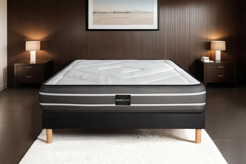 Ensemble Matelas Sommier 140x200 cm - Sommier Noir (en kit) - Exclusive