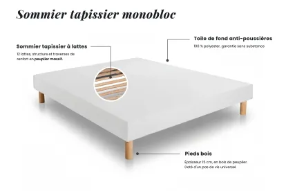 Ensemble Matelas Sommier 140x190 cm - Sommier Blanc (déjà monté) - Exclusive