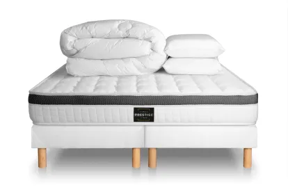 Pack lit complet 160x200 cm - Matelas + 2 Sommiers Blancs + 2 oreillers + Couette - Supérieur