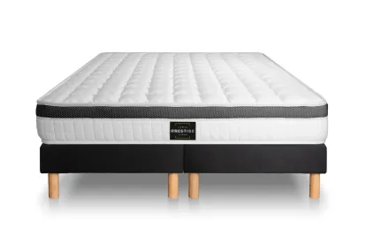 Pack lit complet 180x200 cm - Matelas + Sommier Noir + 2 oreillers + Couette - Supérieur