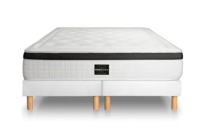 Pack lit complet 200x200 cm - Matelas + 2 Sommiers Blancs + 2 oreillers + Couette - Privilège