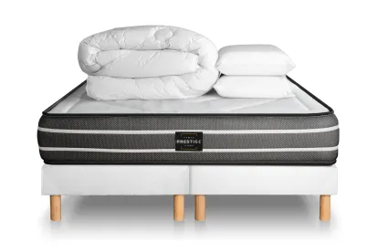 Pack lit complet 160x200 cm - Matelas + 2 Sommiers Blancs + 2 oreillers + Couette - Exclusive