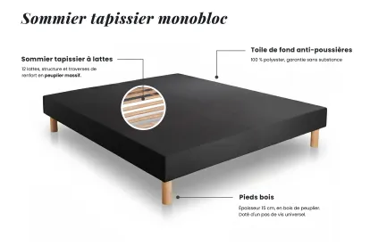 Ensemble Matelas Sommier 160x200 cm - Sommier Noir (déjà monté) - Exclusive
