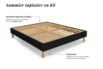 Ensemble Matelas Sommier 140x190 cm - Sommier Noir (en kit) - Exclusive