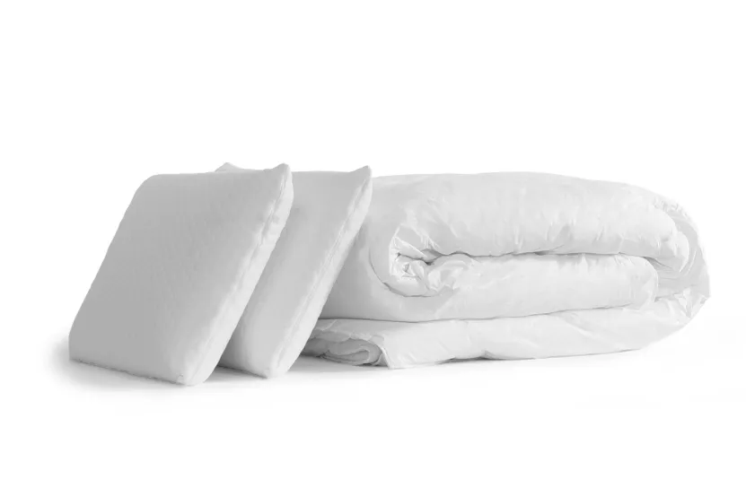 Pack lit complet 140x190 cm - Matelas + Sommier Blanc + 2 oreillers + Couette - Exclusive