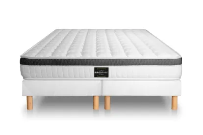 Pack lit complet 180x200 cm - Matelas + 2 Sommiers Blancs + 2 oreillers + Couette - Supérieur