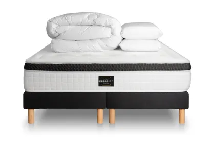 Pack lit complet 160x200 cm - Matelas + 2 Sommiers noirs + 2 oreillers + Couette - Privilège
