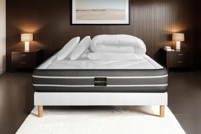 Pack lit complet 160x200 cm - Matelas + Sommier Blanc + 2 oreillers + Couette - Exclusive