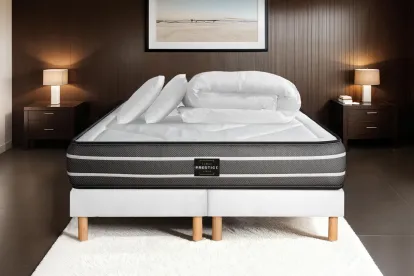 Pack lit complet 160x200 cm - Matelas + 2 Sommiers Blancs + 2 oreillers + Couette - Exclusive