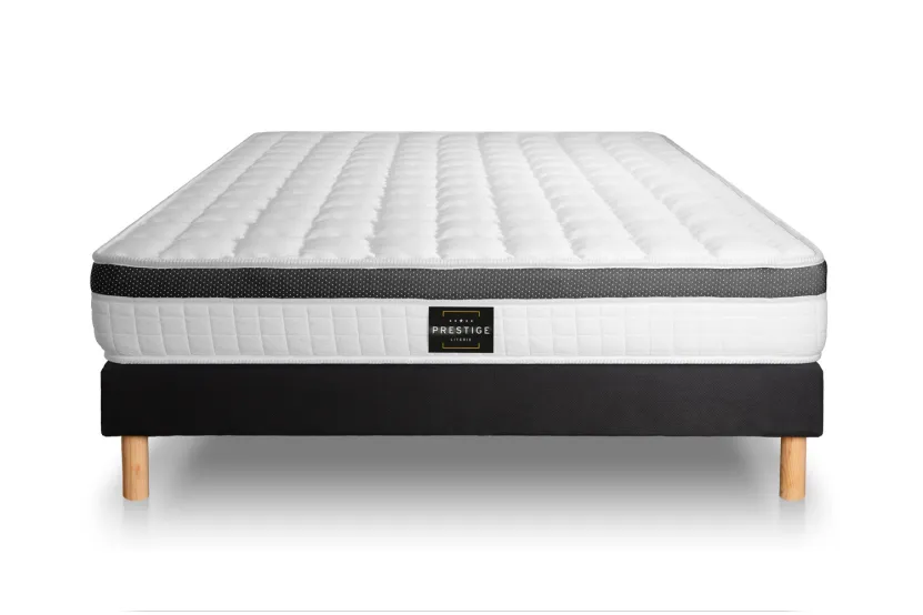 Ensemble Matelas Sommier 140x190 cm - Sommier Noir (déjà monté) - Supérieur