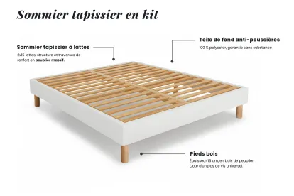 Ensemble Matelas Sommier 200x200 cm - Sommier Blanc (en kit) - Suite