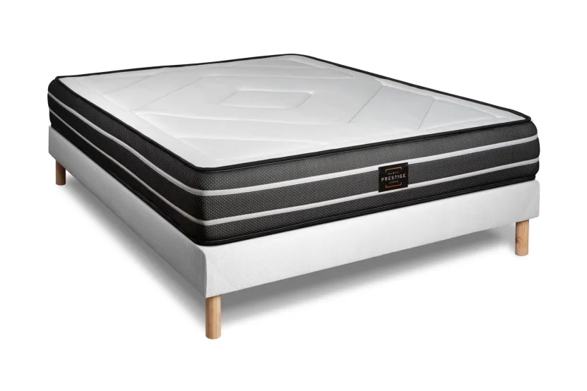 Pack lit complet 180x200 cm - Matelas + Sommier Blanc (en kit) + 2 oreillers + Couette - Exclusive