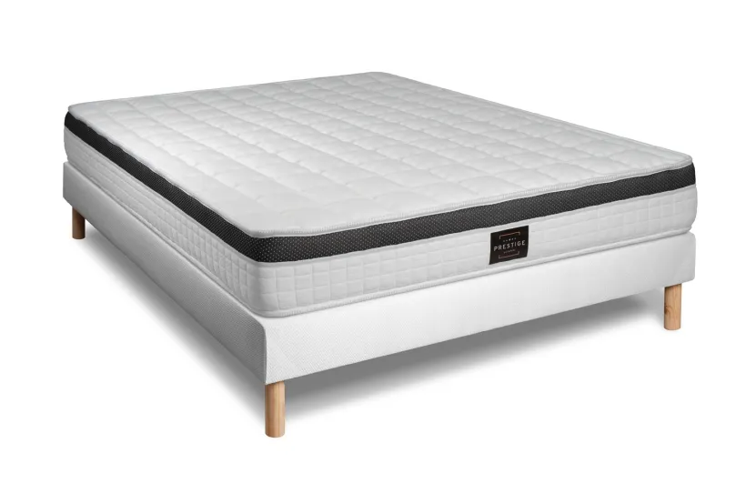 Pack lit complet 140x190 cm - Matelas + Sommier Blanc (en kit) + 2 oreillers + Couette - Supérieur