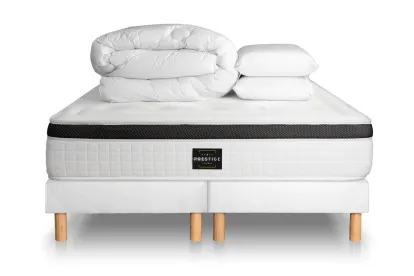 Pack lit complet 200x200 cm - Matelas + 2 Sommiers Blancs + 2 oreillers + Couette - Privilège