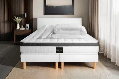 Pack lit complet 160x200 cm - Matelas + 2 Sommiers Blancs + 2 oreillers + Couette - Supérieur