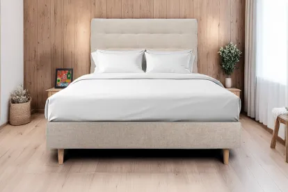 Tête de lit 160 cm Capitonnée - Tissu Toile Natté Beige Brun