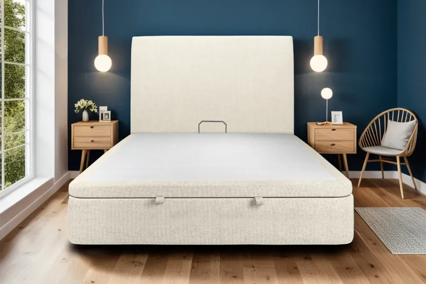 Sommier Coffre 180x200 cm - Toile Nattée - Beige Clair
