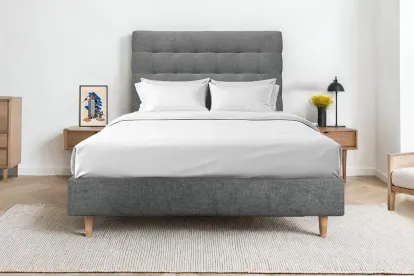 Tête de lit 140 cm Capitonnée - Tissu Toile Natté Gris Anthracite