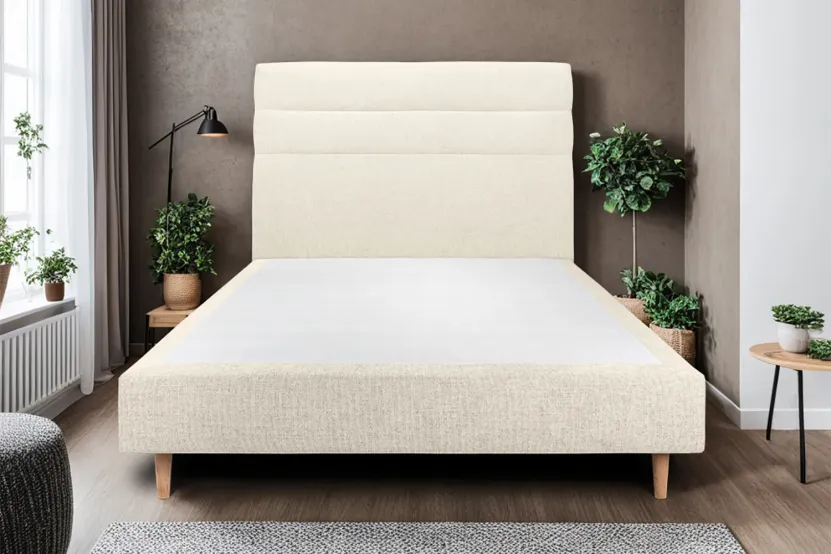 Tête de lit 200 cm Lignes - Tissu Toile Natté Beige Clair