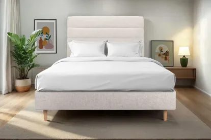 Tête de lit 150 cm Lignes - Tissu Toile Natté Beige Clair