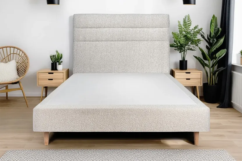 Tête de lit 150 cm Lignes - Tissu Bouclette Beige Clair