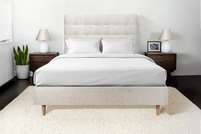 Tête de lit 150 cm Capitonnée - Tissu Bouclette Beige Clair
