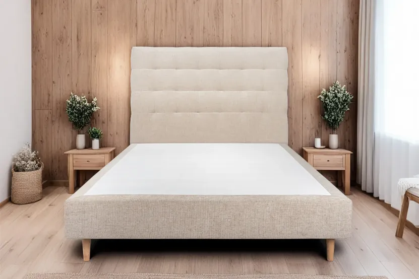 Tête de lit 150 cm Capitonnée - Tissu Toile Natté Beige Brun