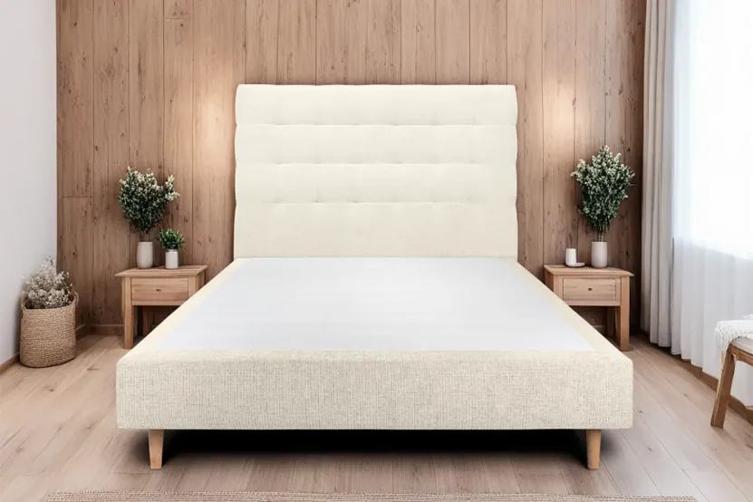 Tête de lit 200 cm Capitonnée - Tissu Toile Natté Beige Clair