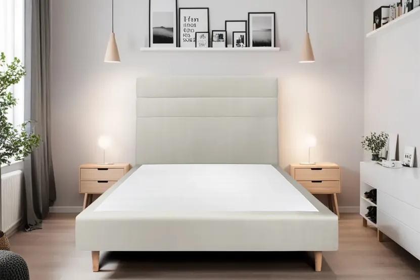 Tête de lit 135 cm Lignes - Tissu Velours Taupe