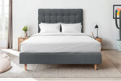 Tête de lit 135 cm Capitonnée - Tissu Velours Gris Anthracite