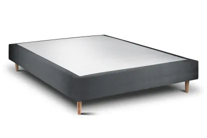 Sommier Tapissier 135x190 cm - H35 cm - Velours - Gris anthracite