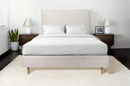 Tête de lit 140 cm Tapissée - Tissu Bouclette Beige Clair