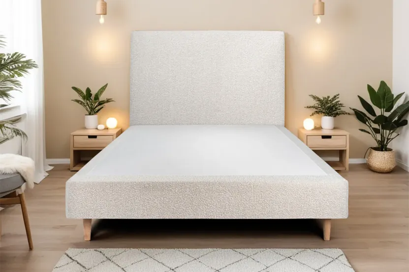 Tête de lit 140 cm Tapissée - Tissu Bouclette Beige Clair