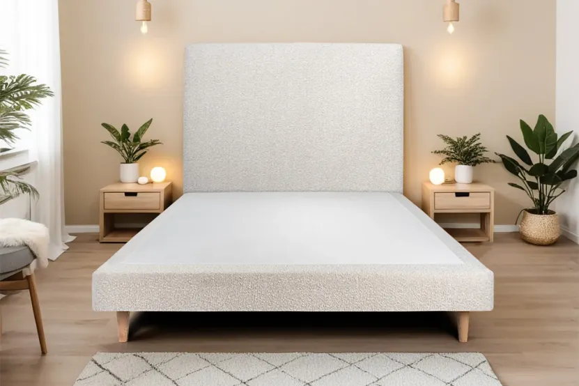 Sommier Tapissier 150x190 cm (déjà monté) - Bouclette - Beige Clair