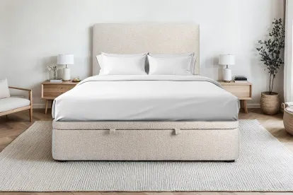 Sommier Coffre 140x190 cm - Bouclette - Beige clair