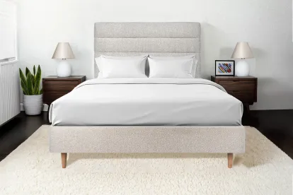 Tête de lit 180 cm Lignes - Tissu Bouclette Beige Clair