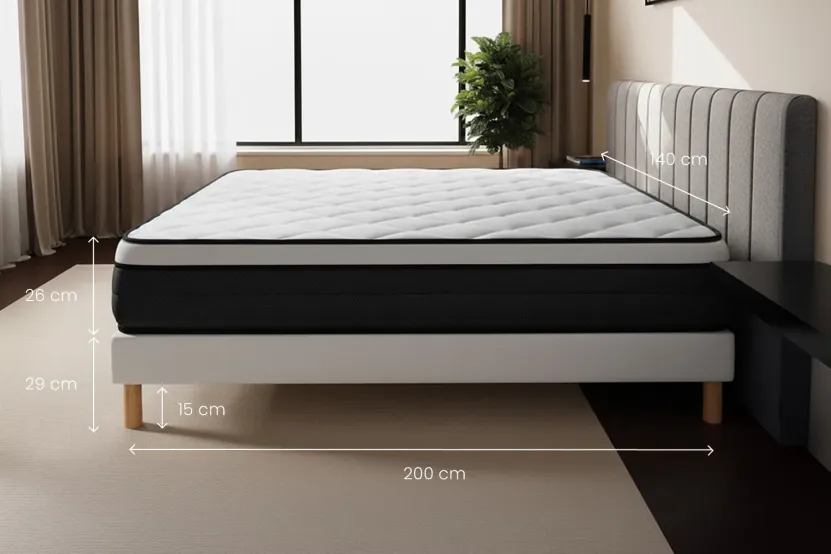 Ensemble Matelas Sommier 140x200 cm - Sommier Blanc (déjà monté) - Suite