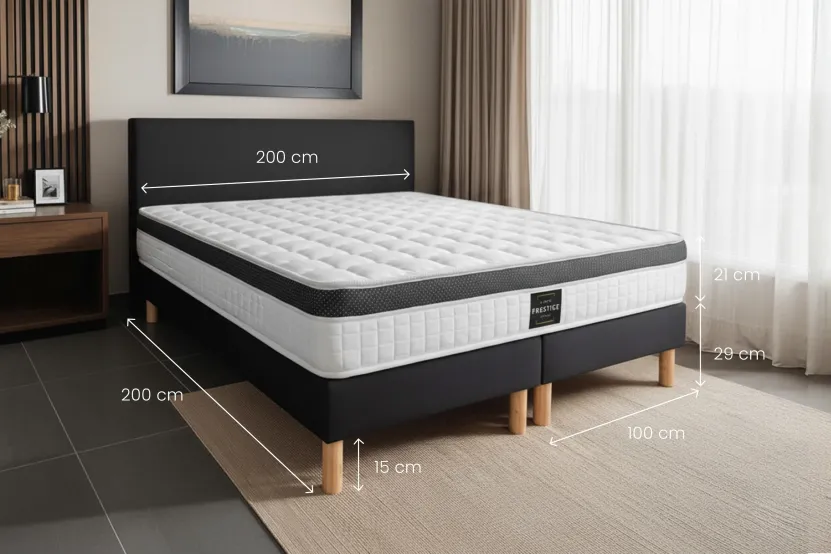 Ensemble Matelas Sommier 200x200 cm - Sommier Noir (en kit) - Supérieur