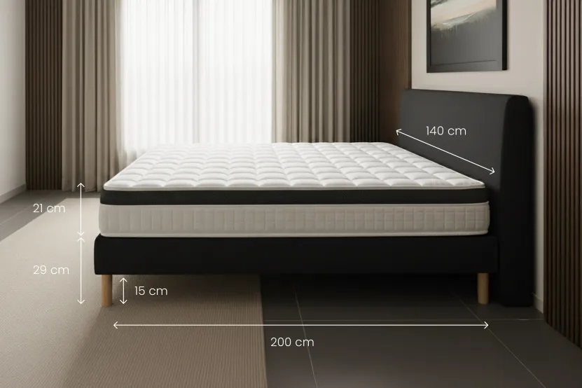 Ensemble Matelas Sommier 140x200 cm - Sommier Noir (en kit) - Supérieur