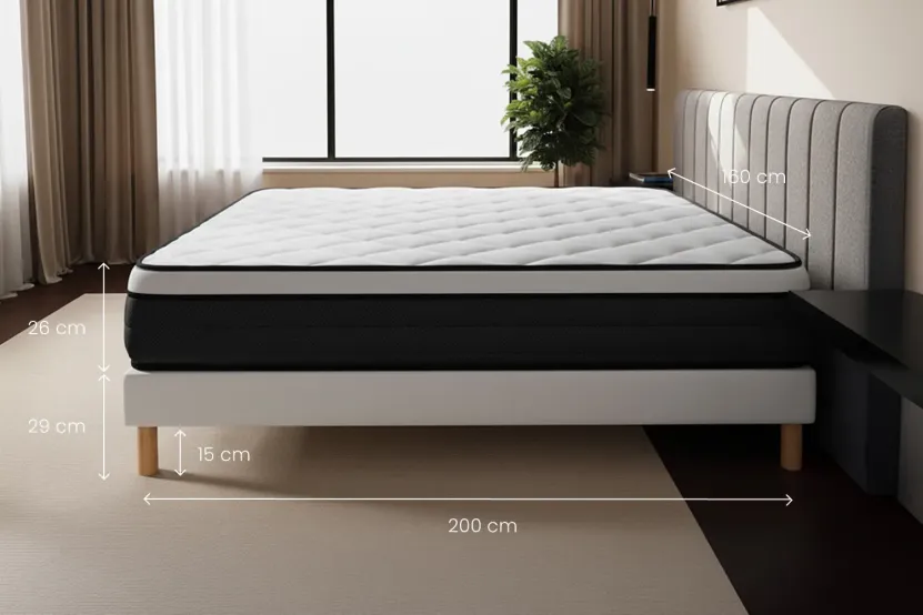 Ensemble Matelas Sommier 160x200 cm - Sommier Blanc (déjà monté) - Suite