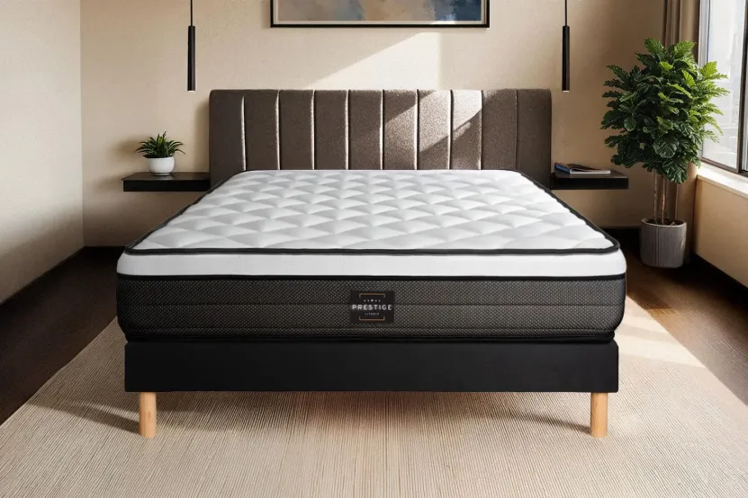 Ensemble Matelas Sommier 120x190 cm - Sommier Noir (déjà monté) - Suite