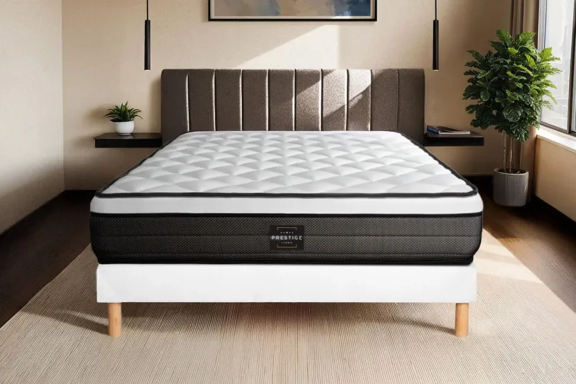 Ensemble Matelas Sommier 120x190 cm - Sommier Blanc (déjà monté) - Suite