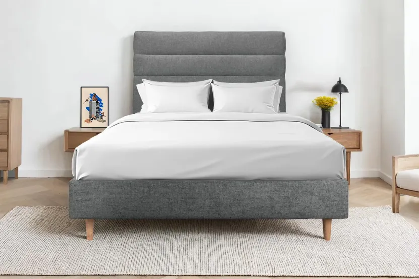 Tête de lit 180 cm Lignes - Tissu Toile Natté Gris Anthracite