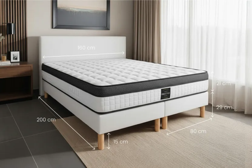 Ensemble Matelas Sommier 160x200 cm - 2 Sommiers Blancs - Supérieur