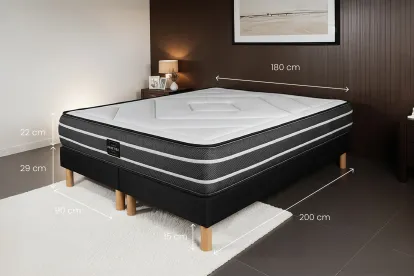 Ensemble Matelas Sommier 180x200 cm - 2 Sommiers Noirs (déjà monté) - Exclusive