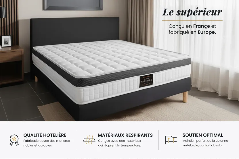 Ensemble Matelas Sommier 160x200 cm - 2 Sommiers Blancs - Supérieur